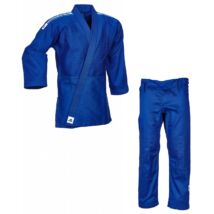 Adidas Training kék Judo gi J500B, fehér vállcsíkkal.